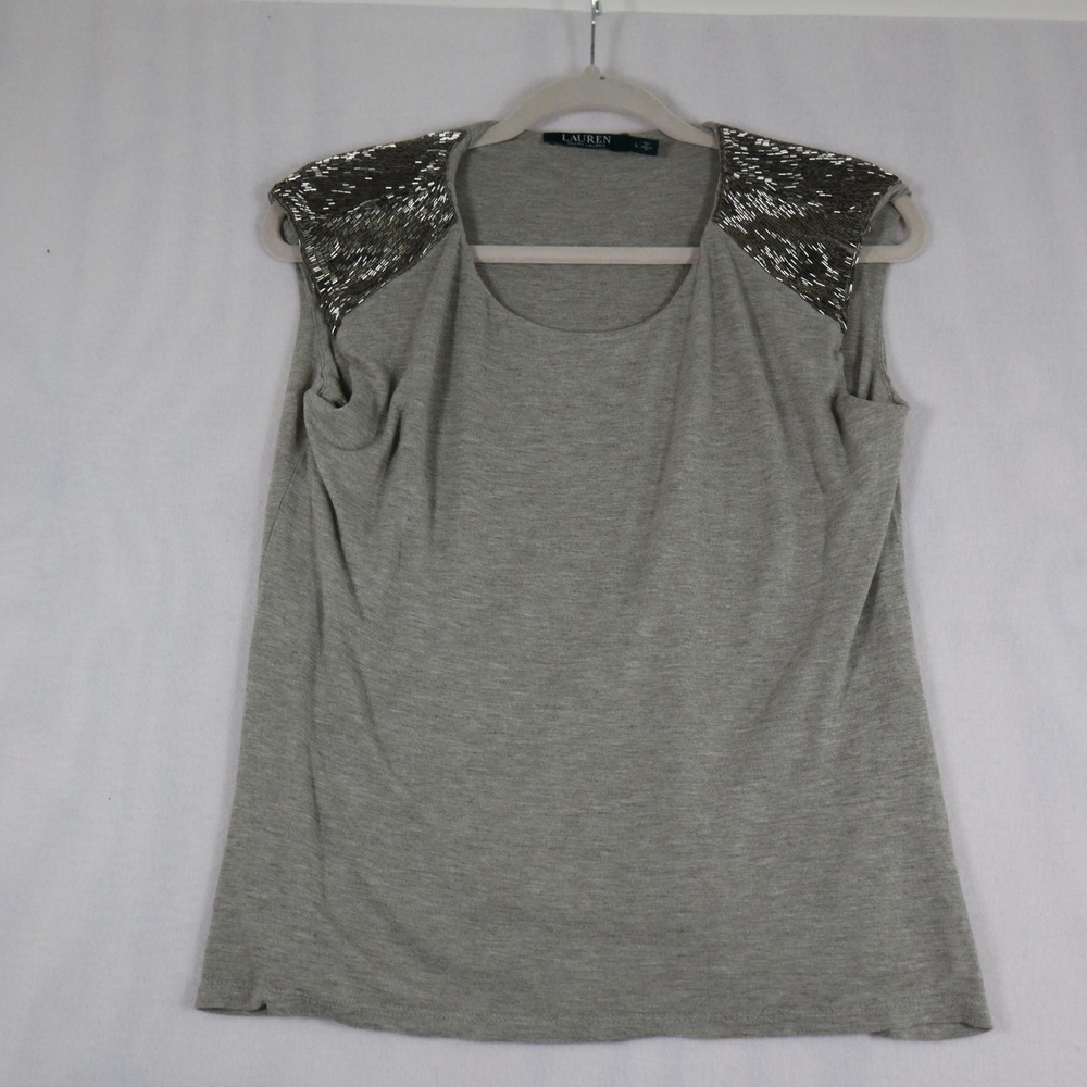 Lauren Ralph Lauren Beaded Tank Top Womens Large Gray Business Chic Capsule Y2K